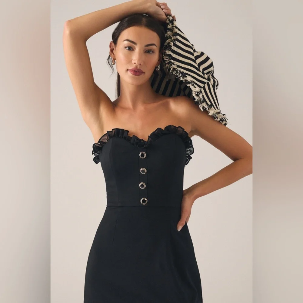 Anthropologie | Hutch | Strapless Tiered Ruffle‎ Side-Slit Dress | Size 6